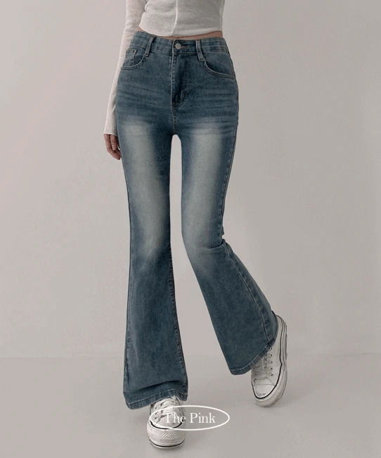 Pulse High Waist Faded Flared Denim Pants 牛仔裤