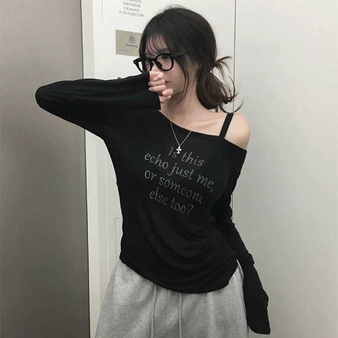Hadid Tencel 100% See-Through Lettering T-Shirt - 5 Colors 长袖上衣