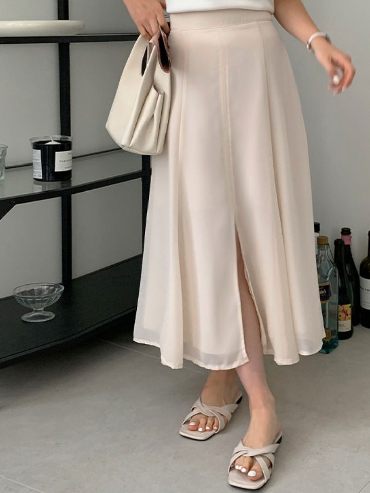Ashblin chiffon back banding front slit long skirt