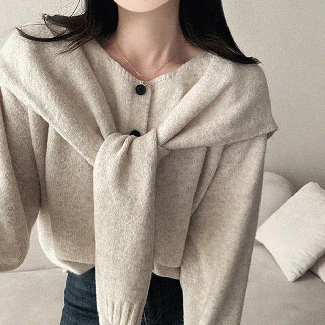 Riel Wool Button Knitwear Cardigan Shawl Set 3 Colors