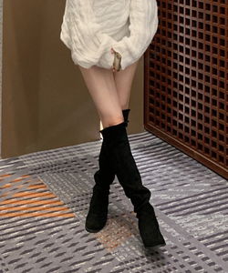 スエードストレッチニーハイロングブーツ