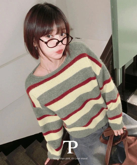 Perky Boatneck Striped Mohair Knitwear
