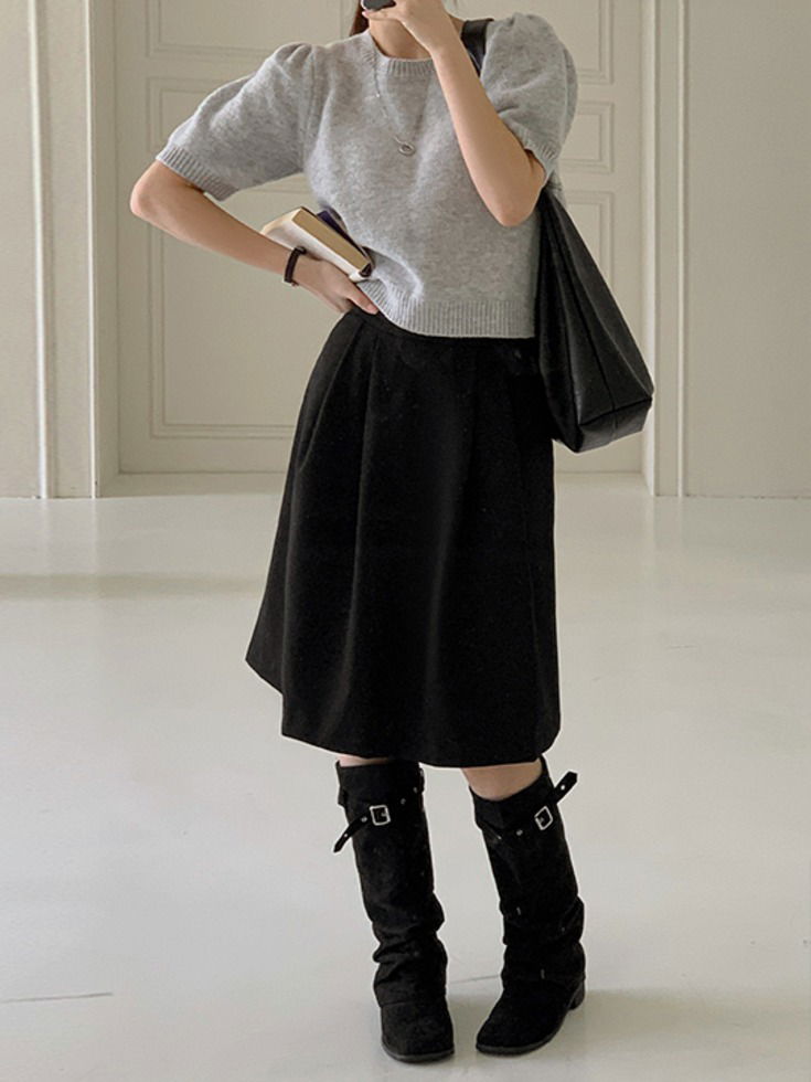 細褶設計中長版百褶裙