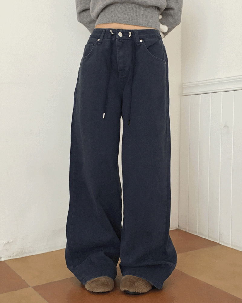 Nukan Stopper String Color Cotton Long Wide Pants 長褲