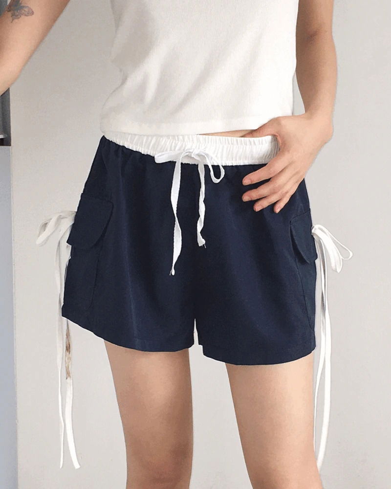 拼色綁帶裝飾五分短褲