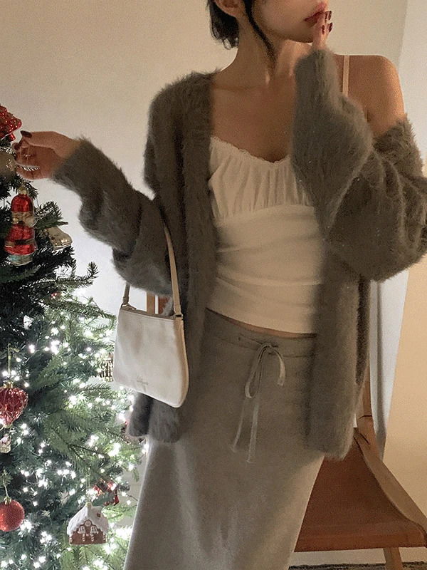 Leger Loose-fit Knitwear Angora Fur Cardigan (Delayed delivery)