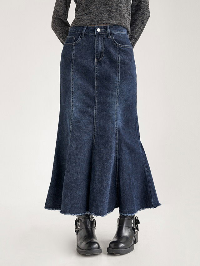 Big size M-3XL Copanning Vintage Faded Spandex Split Flare Denim Long Skirt Denim Skirt 裙子