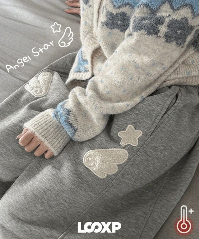 Angel Pogle Patch Split Line Wide Fleece-lined Training Long Pants 長褲