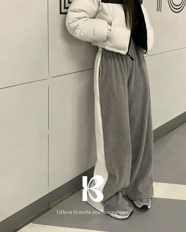 Reversible Velour Double-breasted Wide Half-and-Half Training Pants 长裤