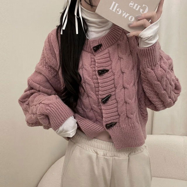 떡볶이꽈배기크롭라운드니트가디건(4color)