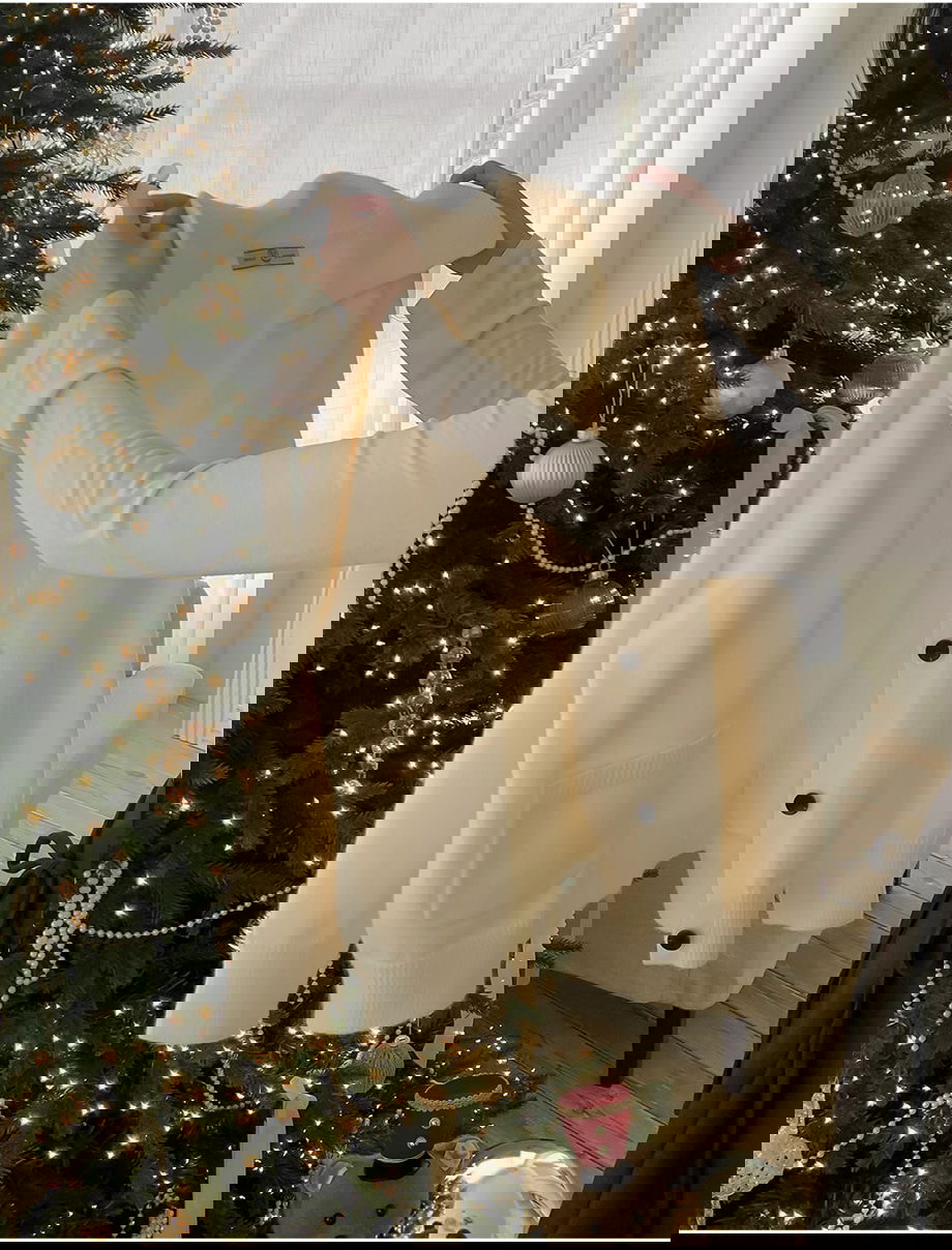 리리앤코 오벨니아 오픈카라 루즈핏 브이넥 니트 가디건