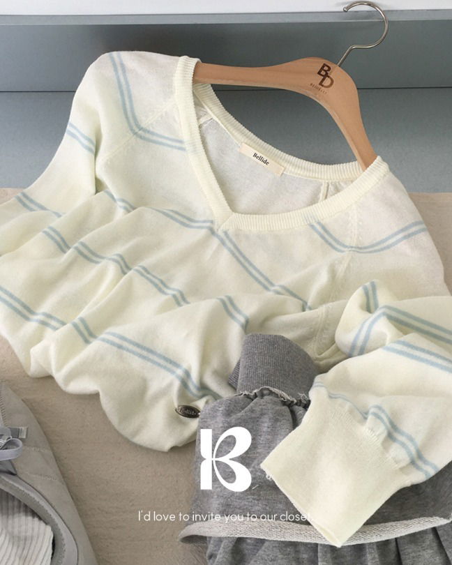 棒棒糖風雙線條V領針織衫