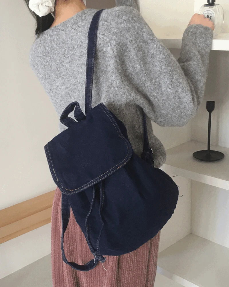 Taple Denim Cotton Faux Fur Bucket Backpack