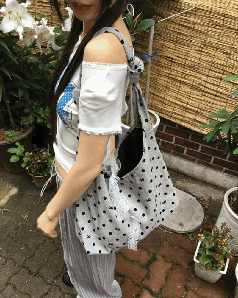 Somni Dot Lace Ribbon Big Shoulder Bag