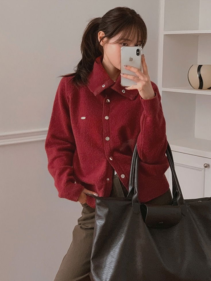 히티브오 하이넥 펜던트 니트 가디건