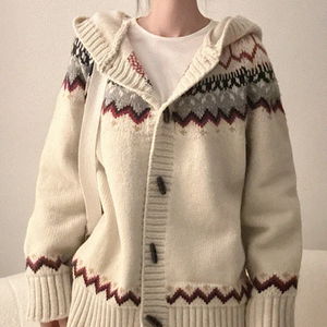 윈터 클로 노르딕 떡볶이 후드 니트 가디건 3color
