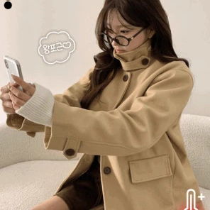 노울 루즈핏 버튼 카라 스냅 모직 하프 코트 (2color)