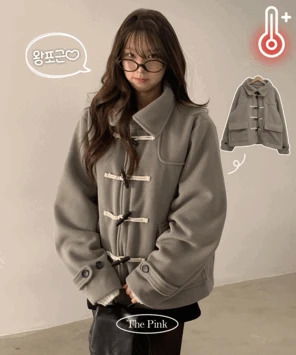 퓨딩 루즈핏 모직 스트랩 떡볶이 더플 숏 코트 (2color)