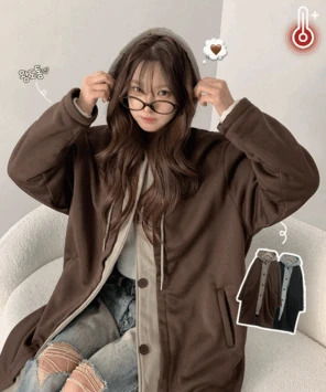 르시 오버핏 레이어드 양털 퍼 후드 롱 코트 (2color)