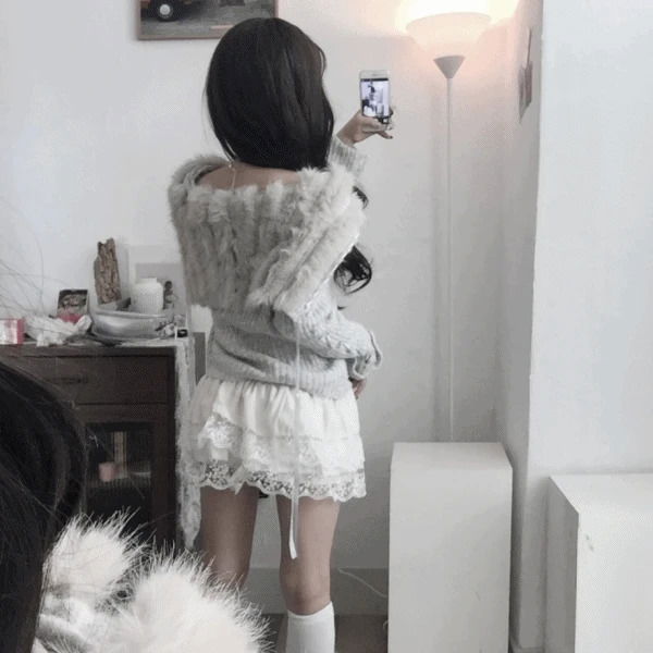 바닐라라떼 리본 트리밍 퍼 세일러 가디건2color