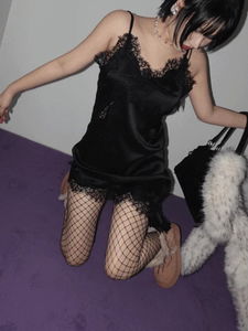 ︎ONLY VIVIC ︎LACE SATIN UNBALANCE SLIP MINI DRESS