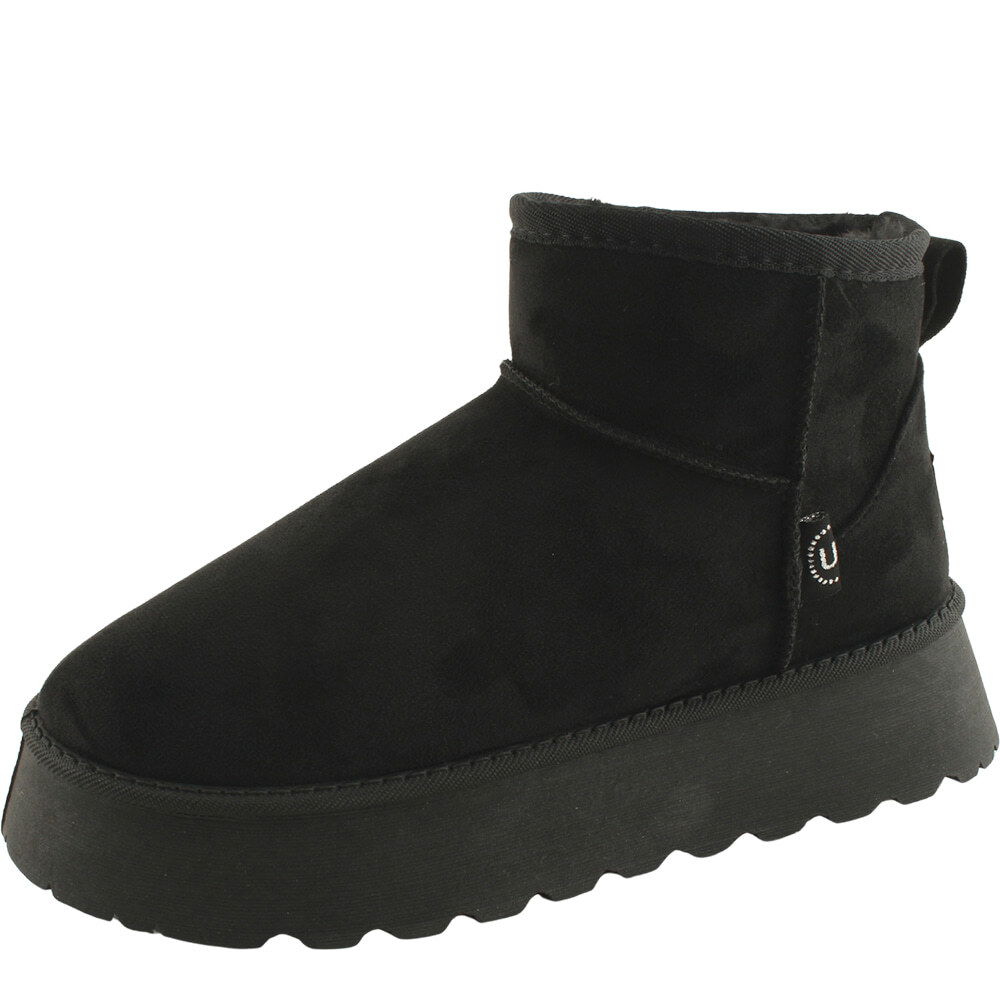 퍼 방한화 플랫폼 양털 숏부츠 5cm 블랙