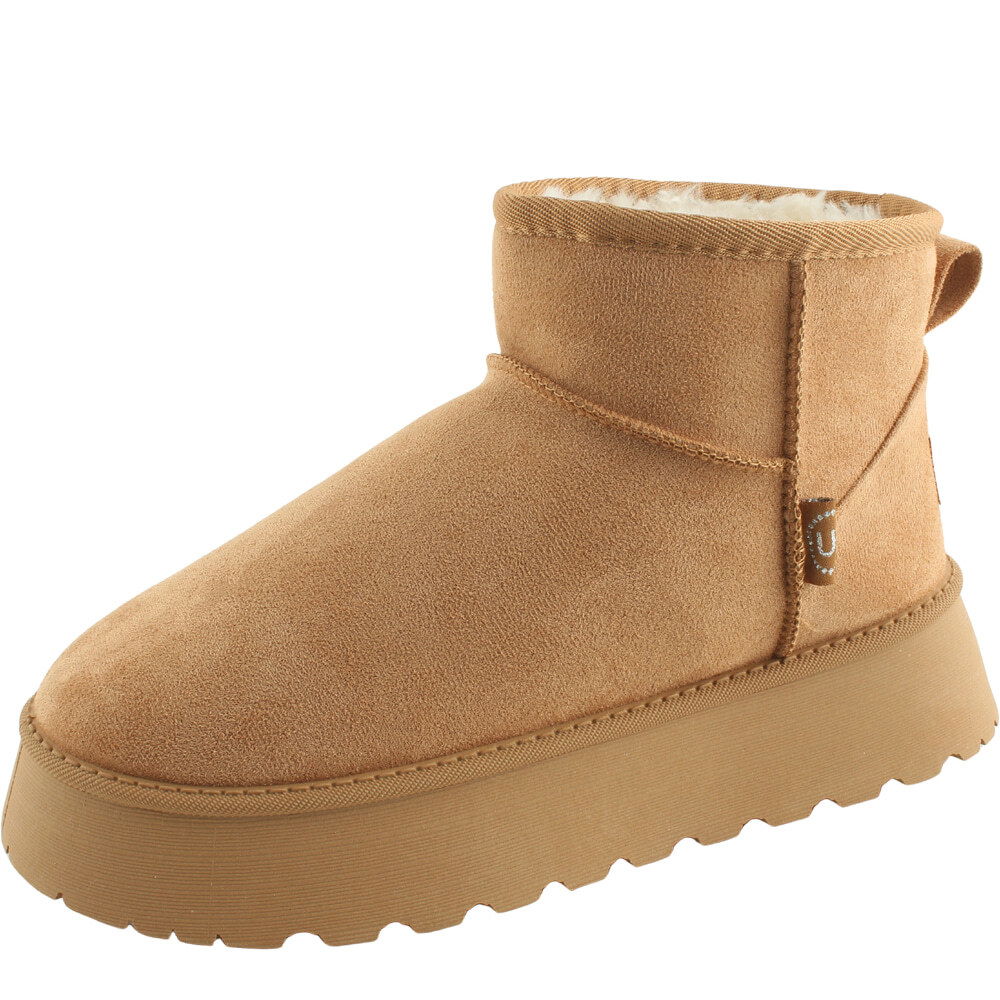 퍼 방한화 플랫폼 양털 숏부츠 5cm 카멜