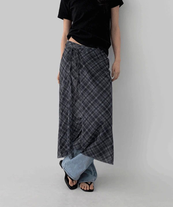 Evren Check Layered Long Skirt