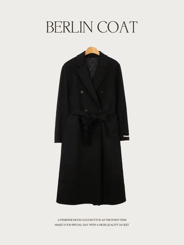 休閒雙排釦綁帶羊毛寬鬆長大衣