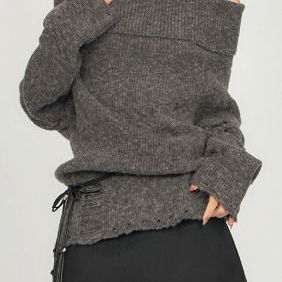 Damage Fold Off-Shoulder Knit KN023