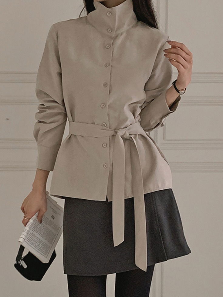 Hardybren Peach Fleece-lined High Neck Two-Way Strap Shirt