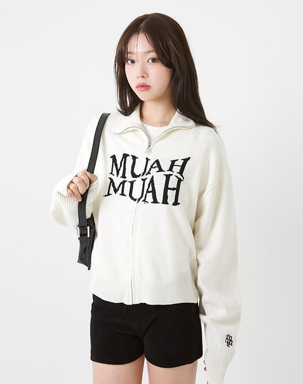 자카드 니트 집업 가디건