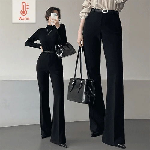 高腰刷毛彈性喇叭褲