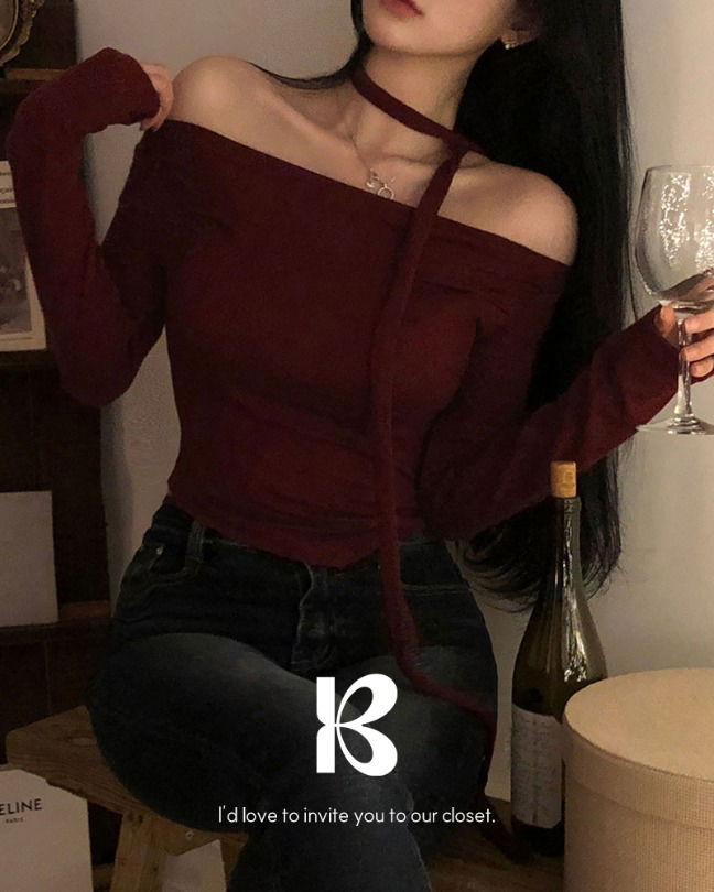 Chocolate tie off-shoulder set