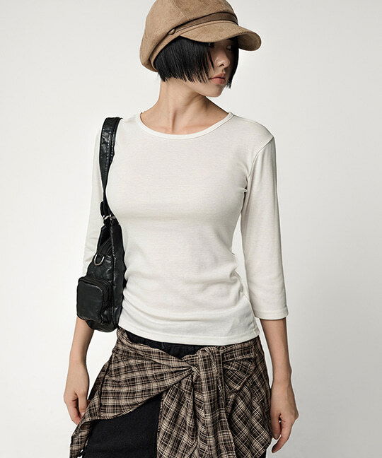 로브닌 베이직 슬림핏 기모 7부 티셔츠 BASIC SLIM-FIT FLEECE 3/4 SLEEVE T-SHIRT