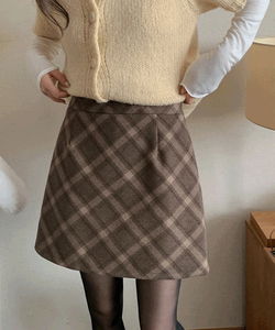 ロニスン モヘアAラインチェックミニスカート