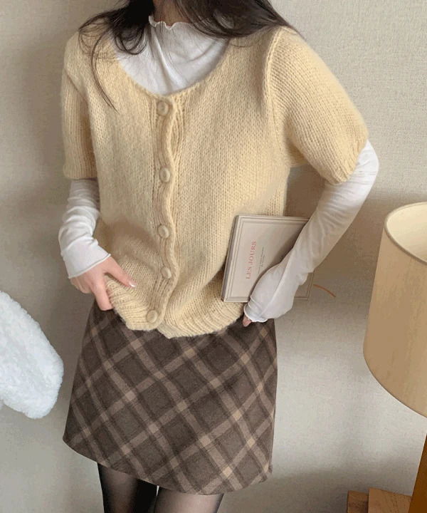 티아뉴 울 라운드 루즈핏 반팔 니트 가디건 -4color