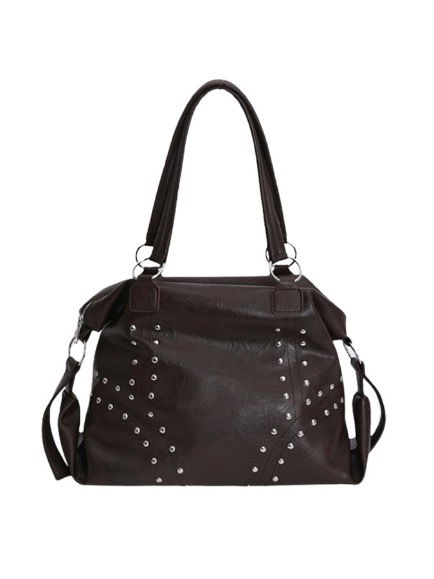 STUD LEATHER TOTE BAG (BROWN)