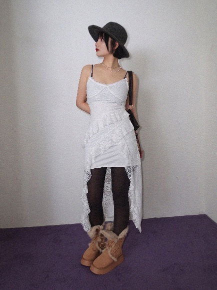 ︎ONLY VIVIC ︎MADELEINE LACE UNBALANCE MINI DRESS