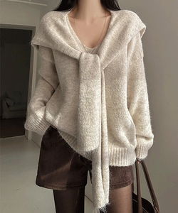Roena Winter Wool V-Neck Loose-fit Knitwear Layered Shawl Cardigan Two-Piece Set