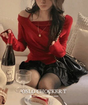 오슬로 초커 겉기모 드레이프 오프 티셔츠