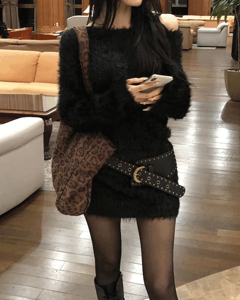 플민 오프숄더 앙고라 니트 원피스