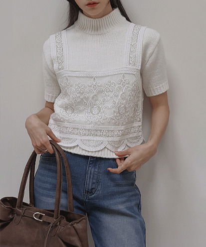 라니 시스루 플라워 레이스 비즈 뷔스티에