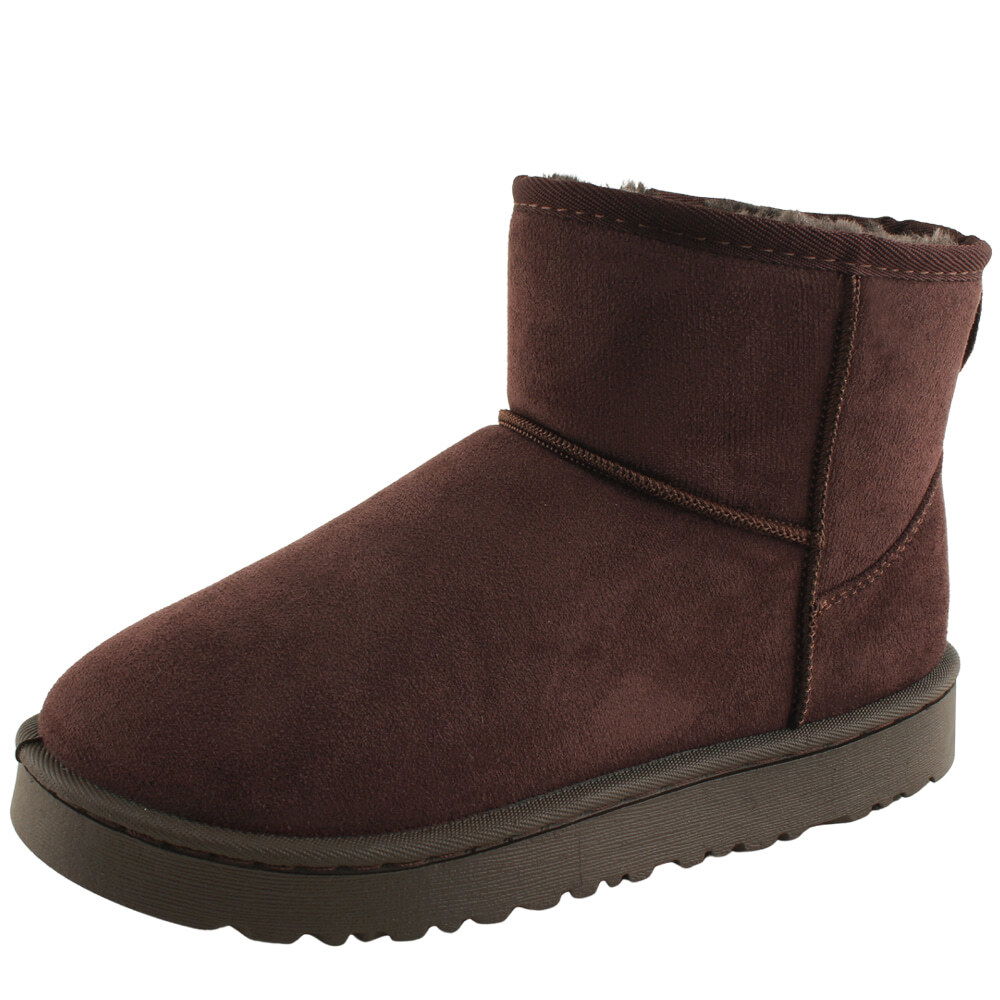 퍼 스웨이드 심플 방한화 플랫 숏 앵클부츠 브라운