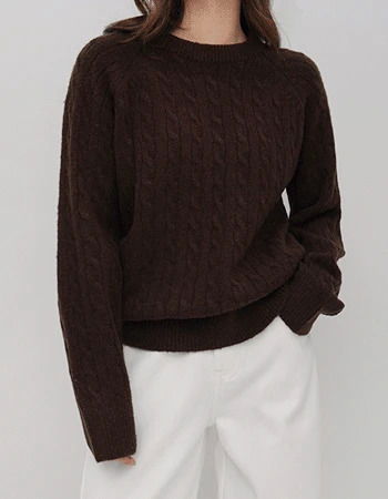 데일리꽈배기5 라운드넥나그랑니트