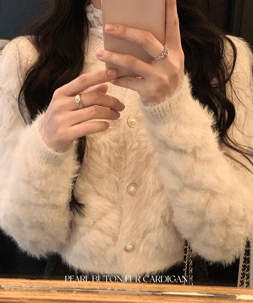 몬드 진주 퍼 가디건