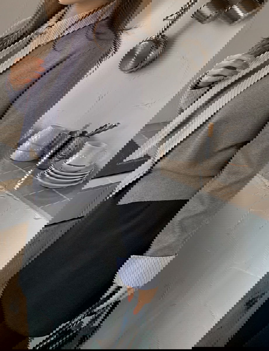 리리앤코 테프리브 셔츠 레이어드 니트 가디건