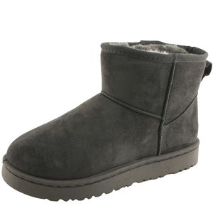 Fur suede simple winter flat short ankle boots in gray