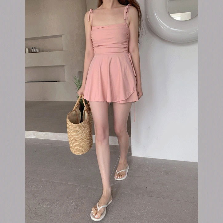 Abdominal shirring skirt two-piece swimsuit