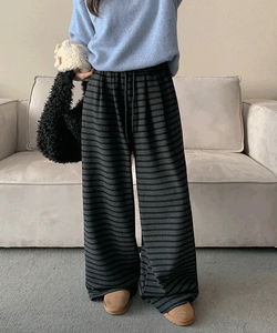 Veradin Banding Fleece Single Striped Wide Pants - 2 Colors